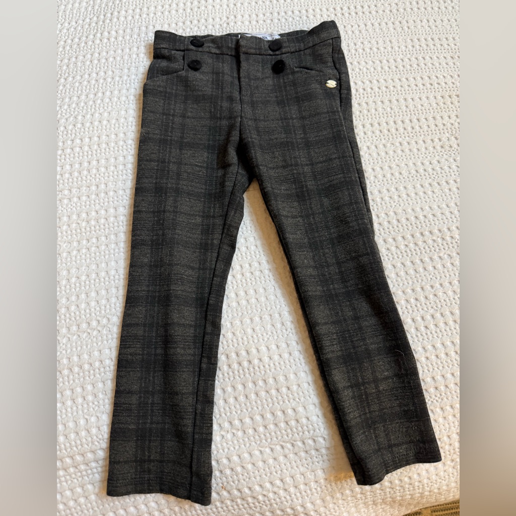 Tartine Et Chocolat Girls Charcoal Plaid Kids Trousers 3a